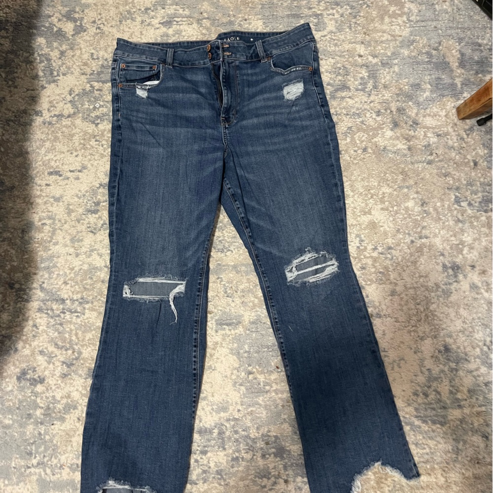 Women's Blue Distressed Boot Cut Jeans